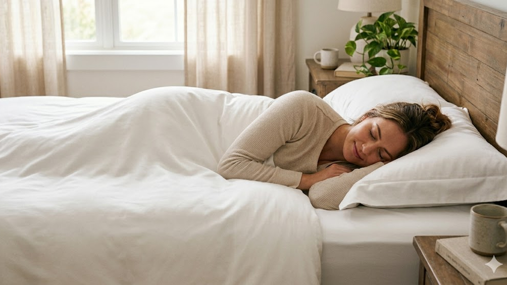 women sleeping on the soft cotton bed sheet