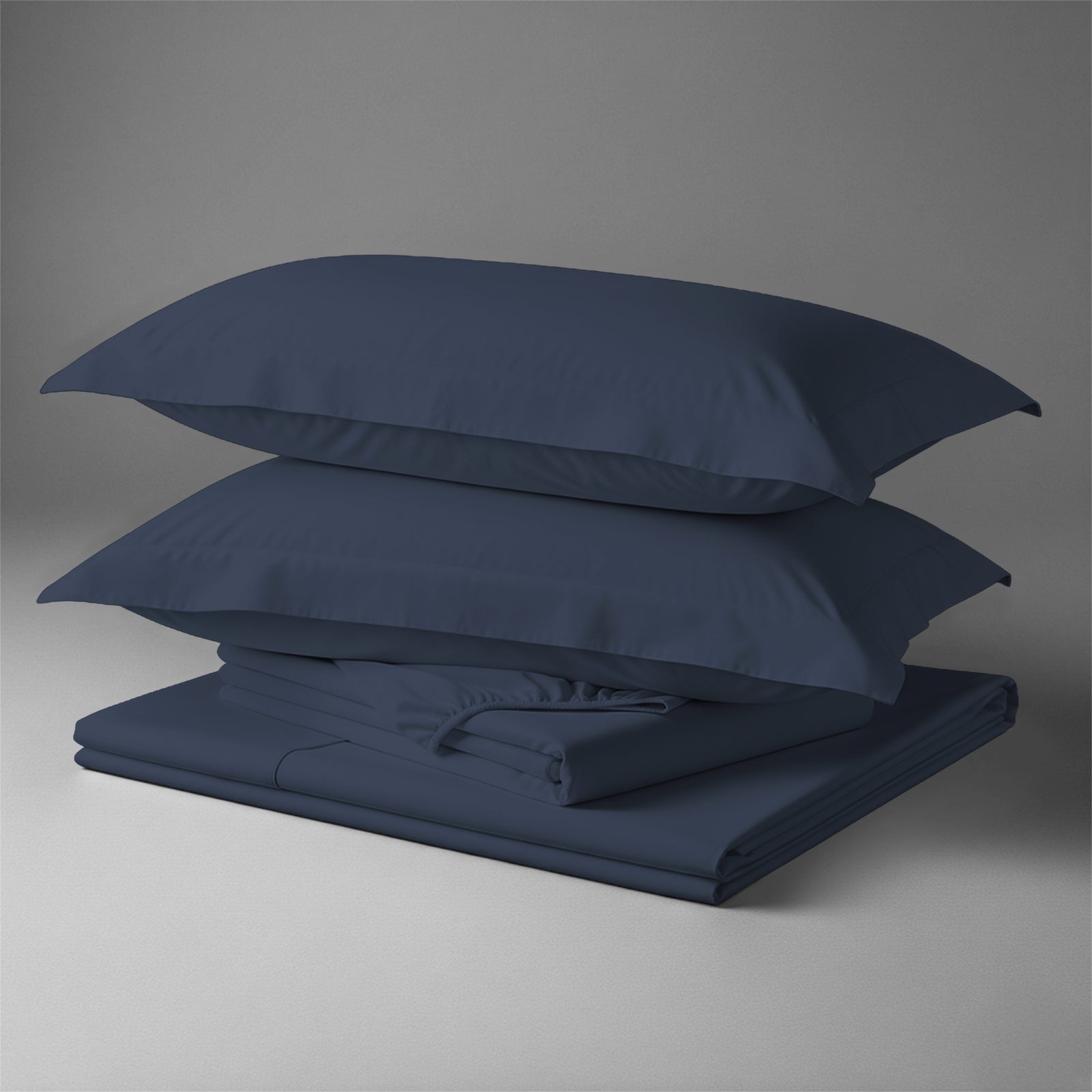 Pizuna Linens folded dark blue cotton bed sheet set 400 thread count double size 4 piece smooth and breathable