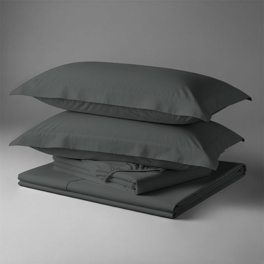 Pizuna folded percale 100 percent pure cotton sheet set 4 PC Dark Grey double folded
