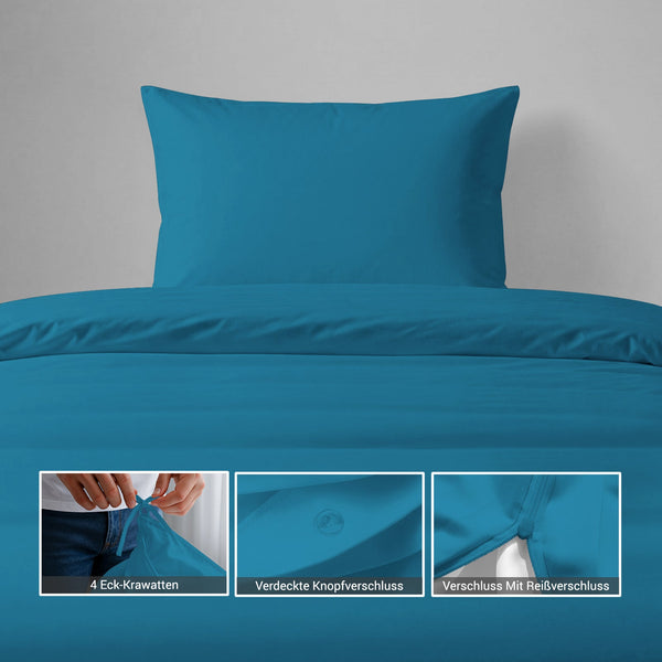 Luxus Bettbezug-Set mit 800 Fadenzahl aus 100% Baumwolle - AT - 140x200 + 1 x 70x90 - Sapphire Blue