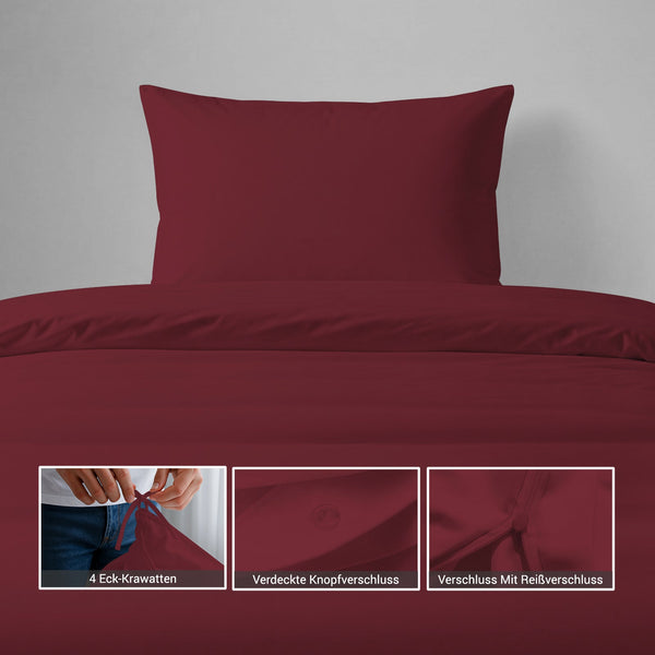 Luxus Bettbezug-Set mit 800 Fadenzahl aus 100% Baumwolle - DE - 155x200 + 1 x 40x80 - Rio Red