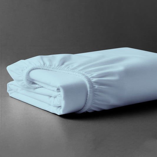 Pizuna luxury cotton eu single fitted sheet Baby Blue 800 thread count long staple cotton folded