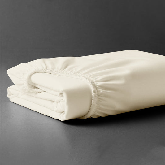 Folded Pizuna luxurious cotton eu single size fitted sheet ivory 1000 thread count long staple cotton