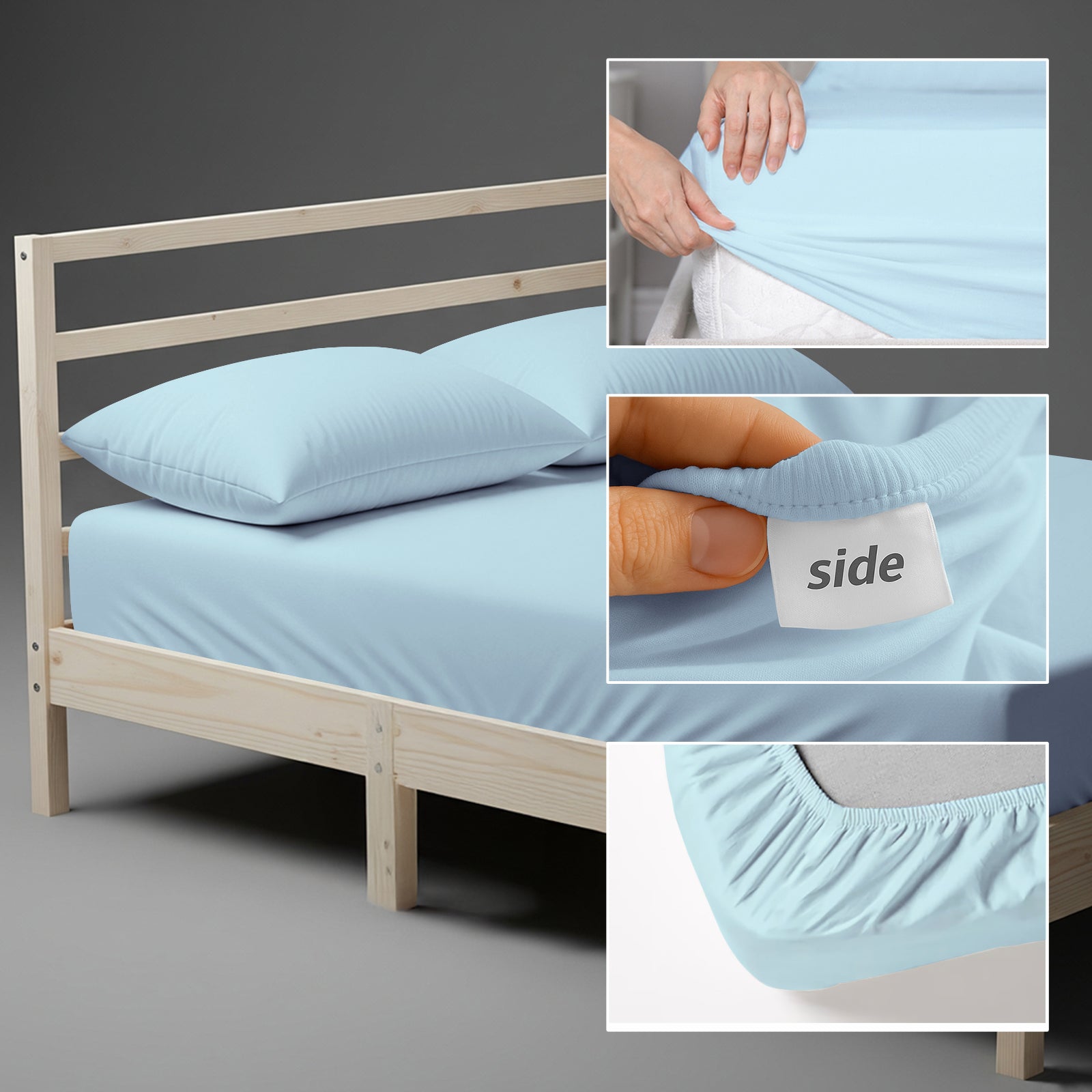 Baby Blue eu single fitted sheet 800 thread count with 40 cm deep pockets Smart Side tag 360 fit