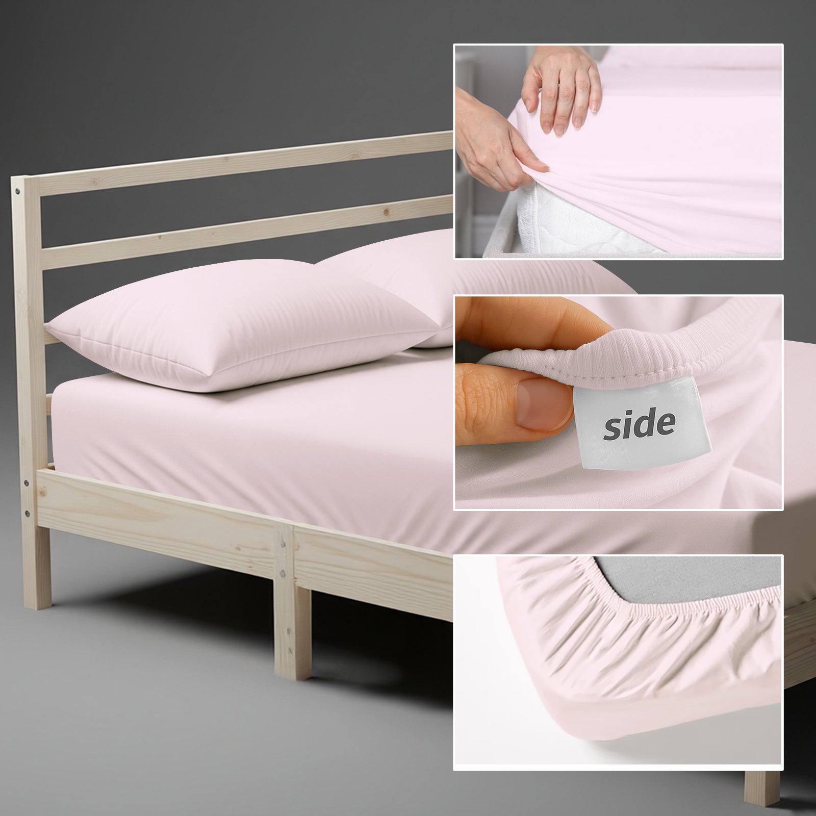 Light Pink king fitted sheet 800 thread count with 40 cm deep pockets Smart Side tag 360 fit