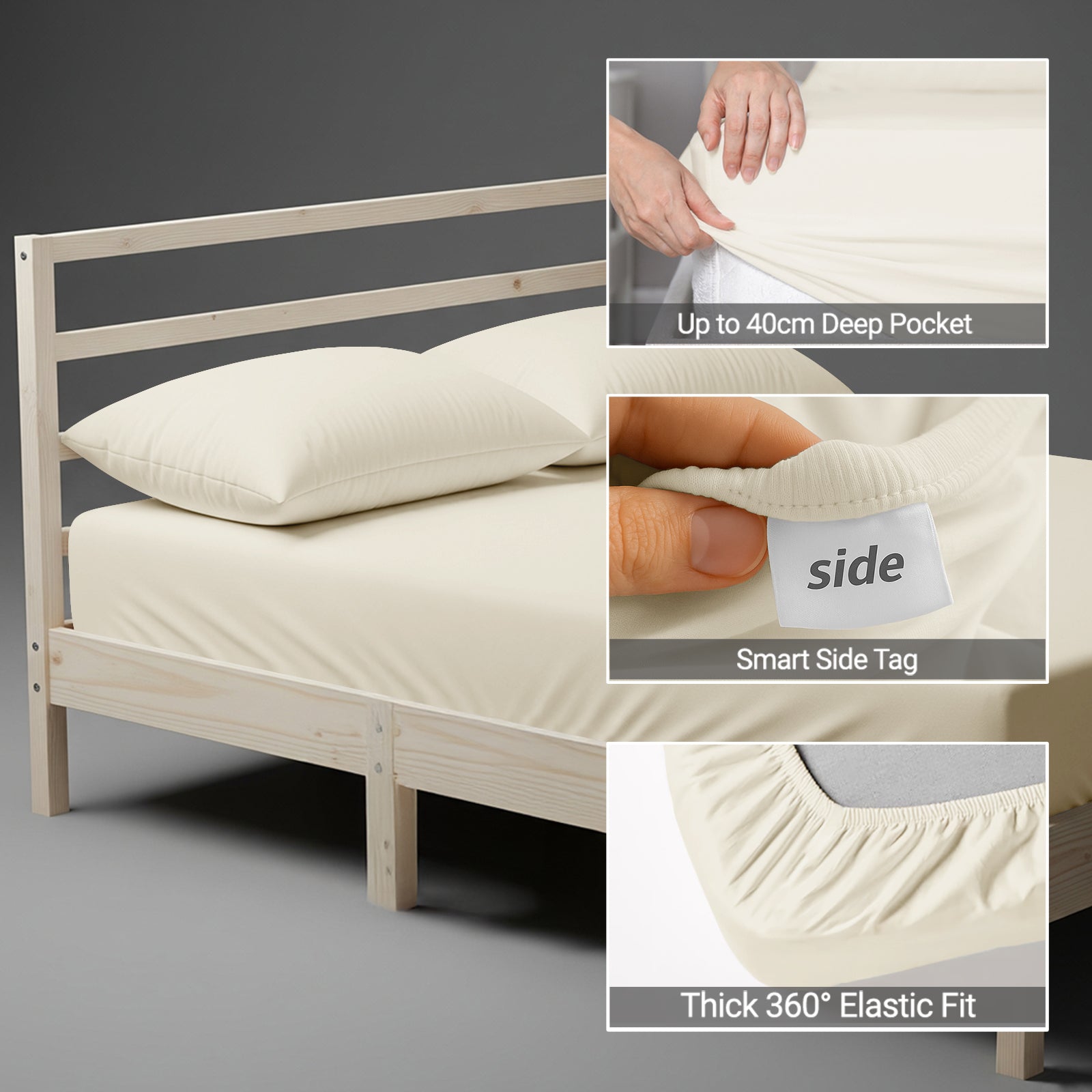 Emperor size ivory fitted sheet 1000 thread count plus 40 cm deep pockets 360 elastic Smart Side indicators tight fit
