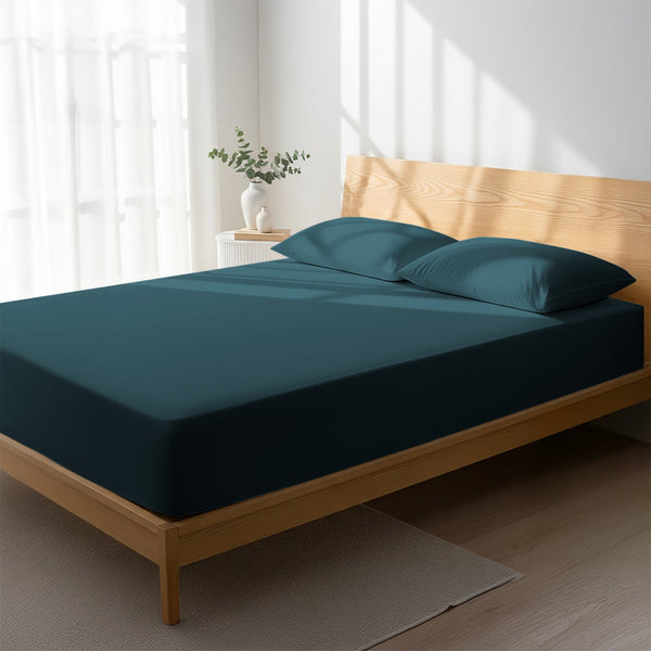 Premium 400 Thread Count 100% Cotton Fitted Sheet - 120x200 cm - Peacock Blue