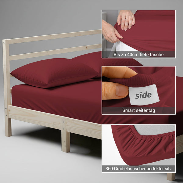 Premium 400 Thread Count 100% Cotton Fitted Sheet - 100x200 cm - Rio Red