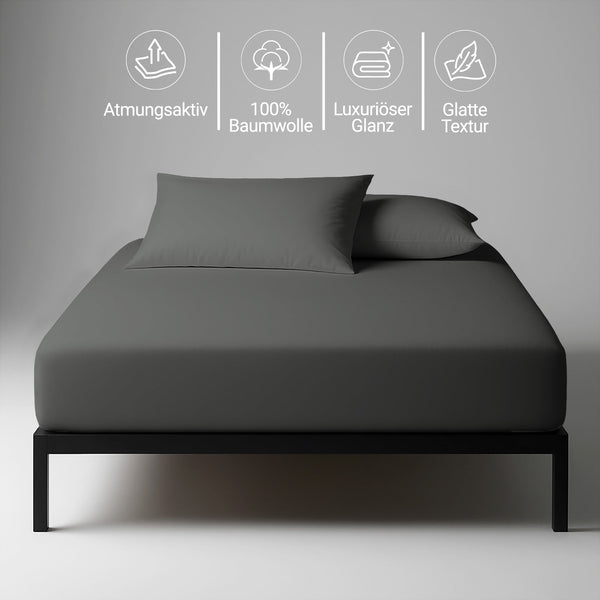 Premium 400 Thread Count 100% Cotton Fitted Sheet - 100x200 cm - Dark Grey