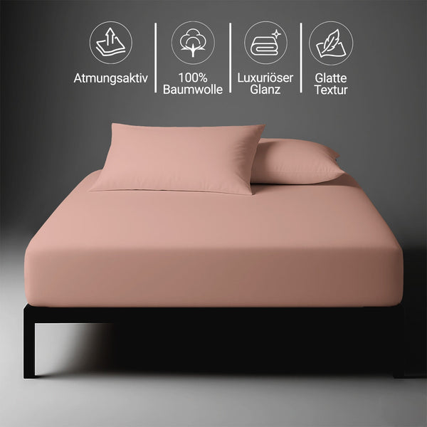 Premium 400 Thread Count 100% Cotton Fitted Sheet - 100x200 cm - Misty Rose