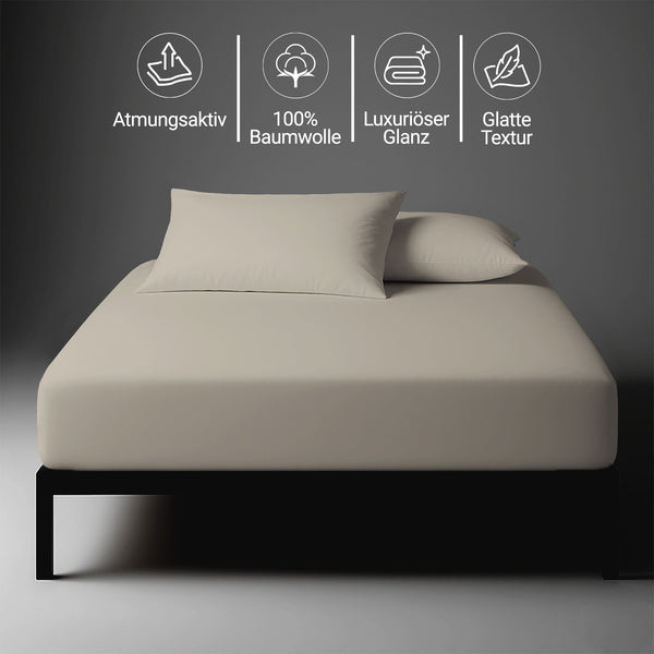 Premium 400 Thread Count 100% Cotton Fitted Sheet - 100x200 cm - Simply Taupe
