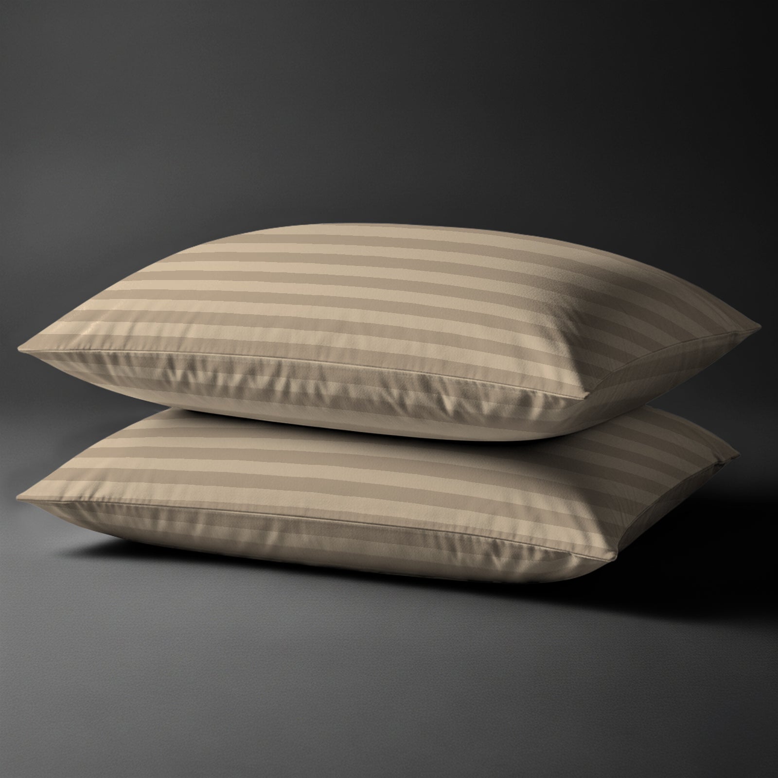 Pizuna Linens taupe stripe damask big checks 300 thread count 100 percent cotton pillowcases 2 piece housewife