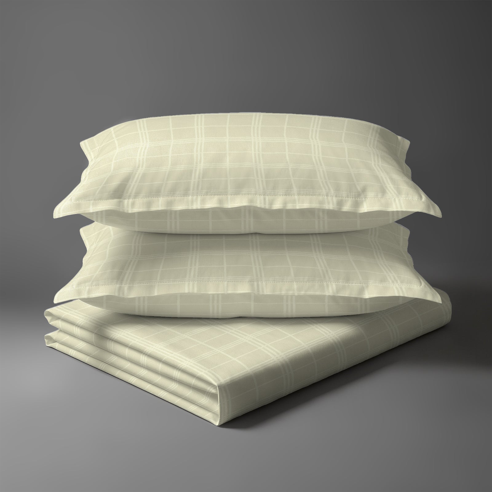 Pizuna 300 Thread Count 100% Cotton Bed Sheet - Superking - Checks - Cream