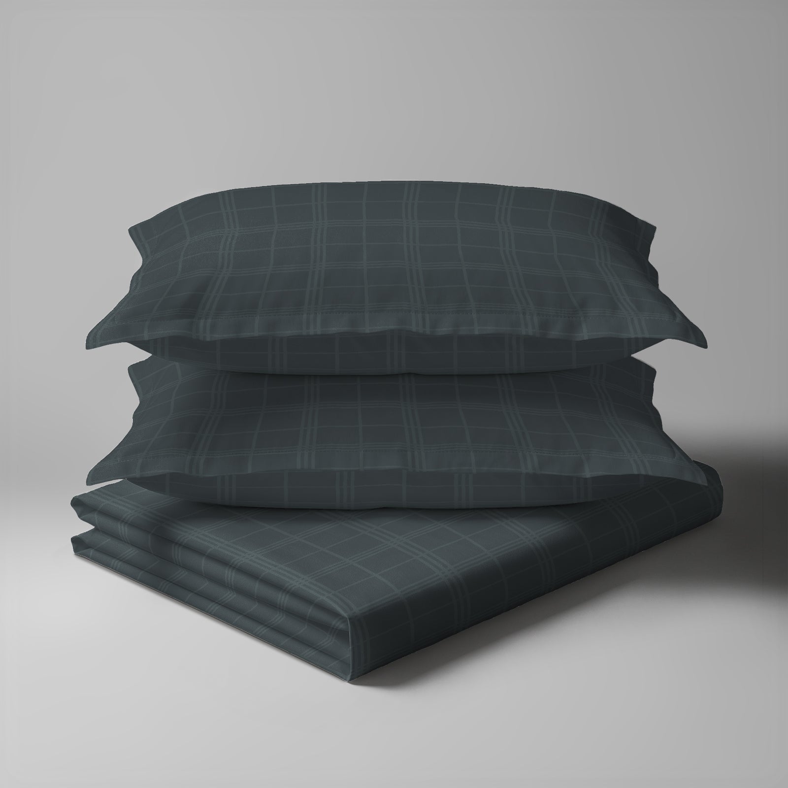 Pizuna 300 Thread Count 100% Cotton Bed Sheet - Superking - Checks - Anthrazit Grey