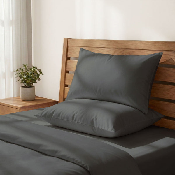 Premium Kissenbezüge mit 400 Fadenzahl aus 100% Baumwolle (2er-Set) - 2 tlg. Kissenbezüge - 40 x 80 cm - Dark Grey