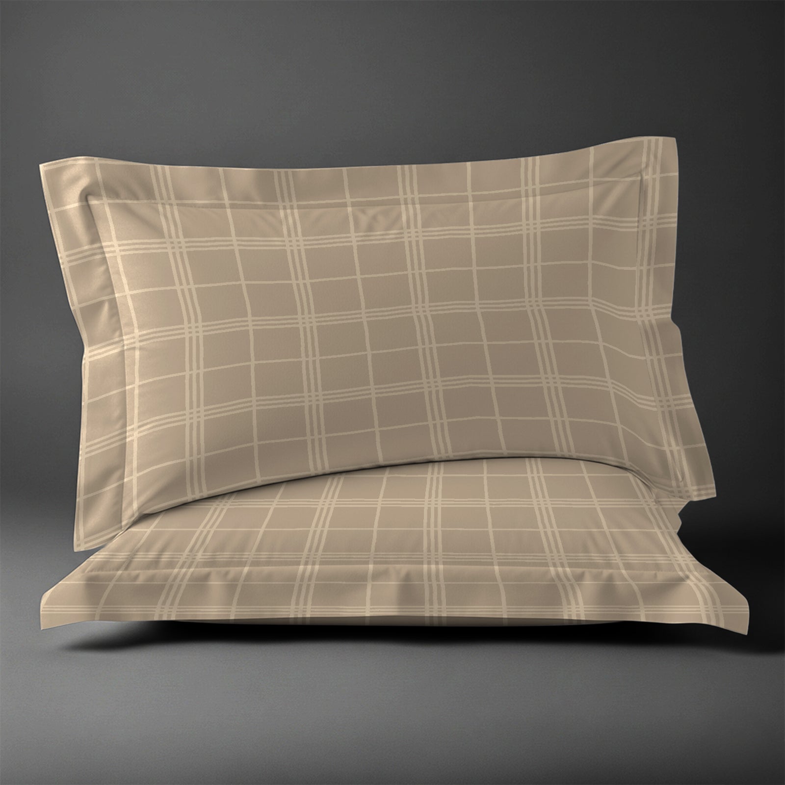 Pizuna Linens taupe checks 600 thread count 100 percent cotton pillowcases 2 piece oxford king
