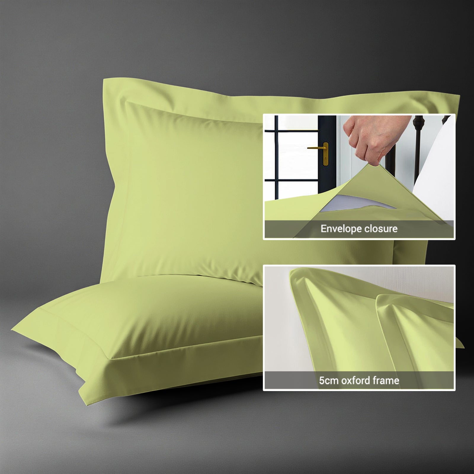 400 thread count light green envelope closure pillowcases oxford standard style secure fit skin friendly cotton with 5cm frame