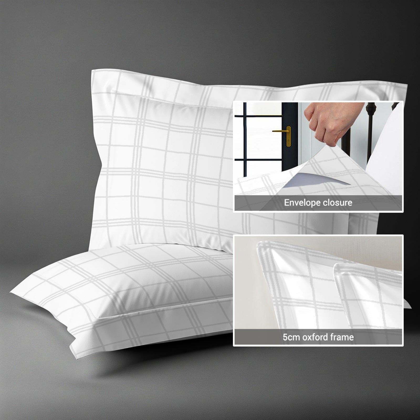 600 thread count white checks envelope closure pillowcases oxford standard style secure fit skin friendly cotton with 5cm frame
