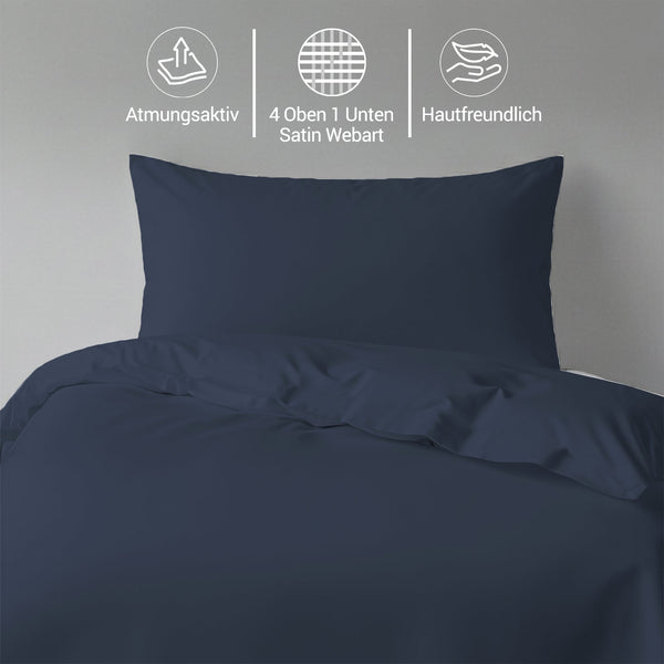 Luxus Bettbezug-Set mit 800 Fadenzahl aus 100% Baumwolle - AT - 140x200 + 1 x 70x90 - Dark Blue