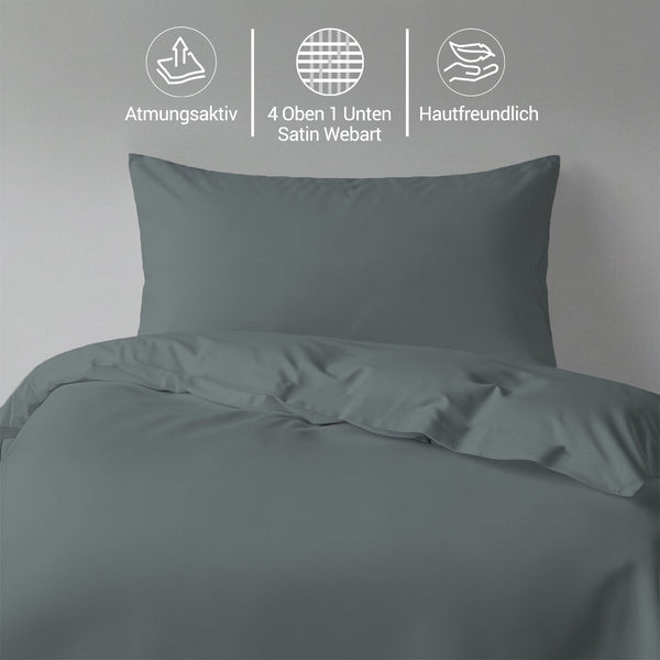 Luxus Bettbezug-Set mit 800 Fadenzahl aus 100% Baumwolle - AT - 140x200 + 1 x 70x90 - Dark Grey