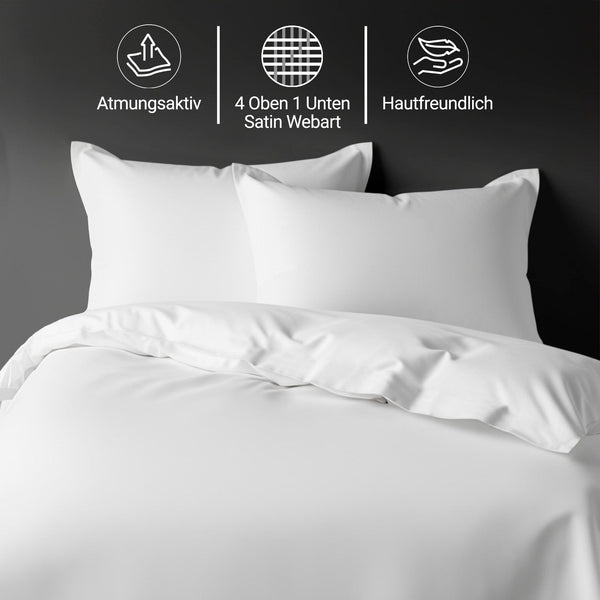 Deluxe Bettbezug-Set mit 600 Fadenzahl aus 100% Baumwolle - DE - 200x220 + 2 x 80x80 - White
